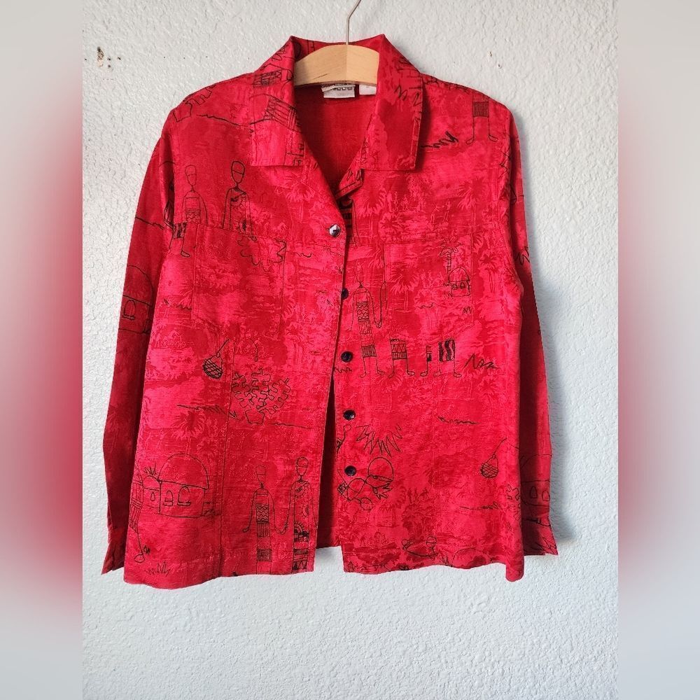 Chico's Vibrant Red Artistic Linen Silk Blend Blouse